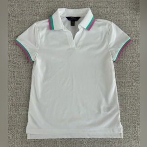 Polo Ralph Lauren Girls Medium (8-10) White VNeck Short Sleeve Polo